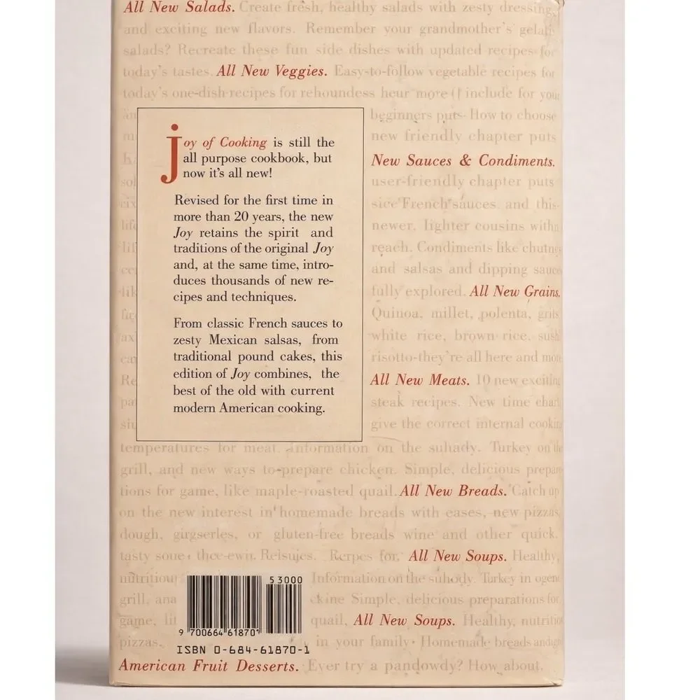 The All New All Purpose Joy of Cooking Hardcover‎ Rombauer 1997 ISBN 0684618701
